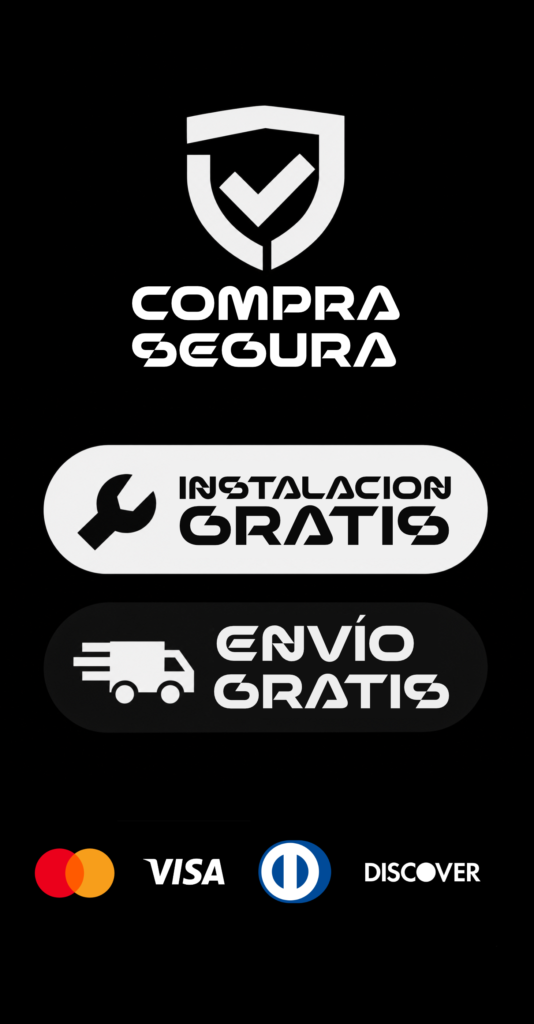 Compra segura · Instalación gratis · Envío gratis · Aceptamos Mastercard, Visa, Diners y Discover